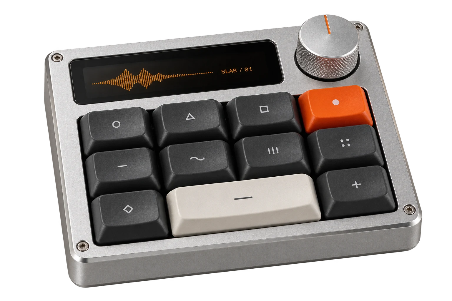 The current SLAB 01 controller, with eleven keys and a knurled dial